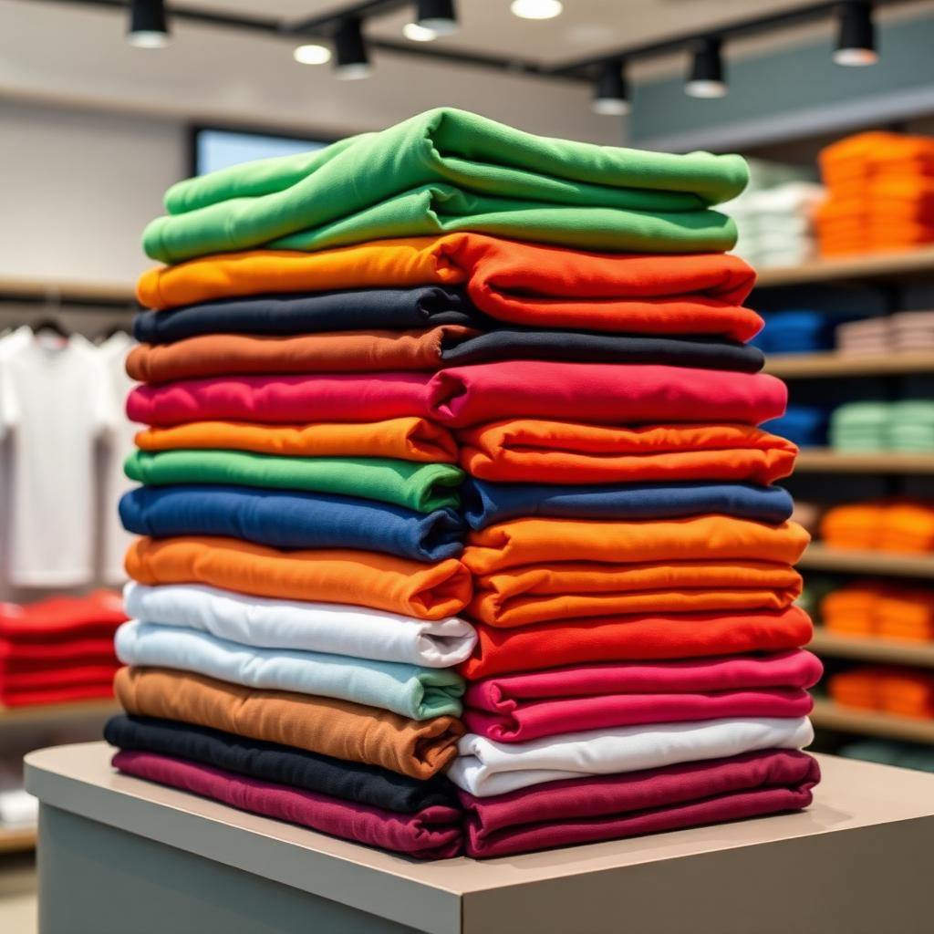 Stack of colorful sports t-shirts